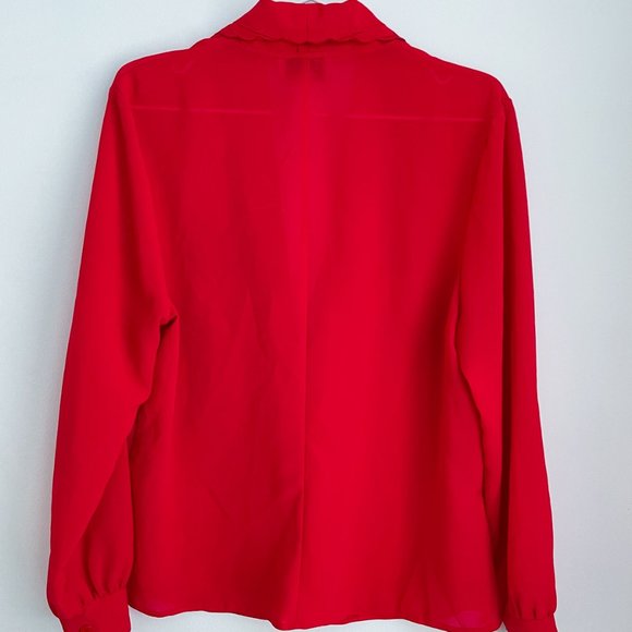 Vintage Paris Red Silky Open Blouse Sheer Plunging Neckline Embroidered Collar S - Picture 8 of 10